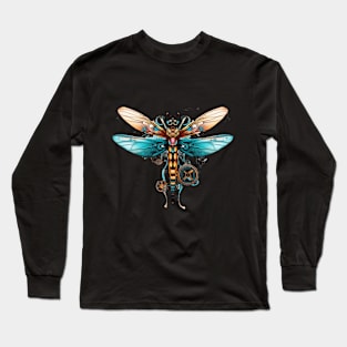 Gold Aqua Steampunk Dragonfly Long Sleeve T-Shirt